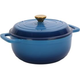 Cast iron 7.5QT cooking pot set - Gradient blue color - Includes two silicone gloves - Enamel pot